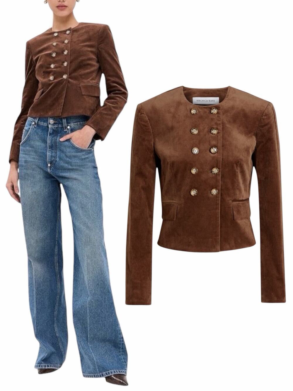 Veronica Beard Bentley Double Breasted Corduroy Jacket Brown Size 2